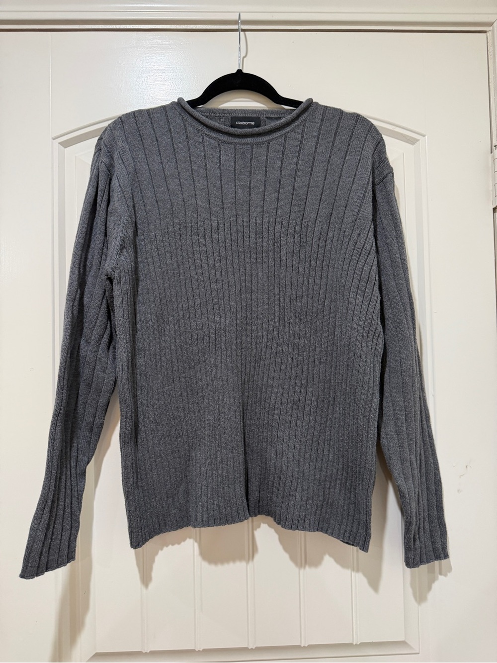 Claiborne Men's Textured Ribbed Crewneck Sweater - Charcoal Gray